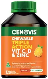 Amcal Pharmacies Cenovis Chewable Triple Action Vit C, D & Zinc 120 Tablets offer