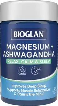 Discount Drug Stores Bioglan Magnesium + Ashwagandha Relax, Calm & Sleep 60 Capsules offer