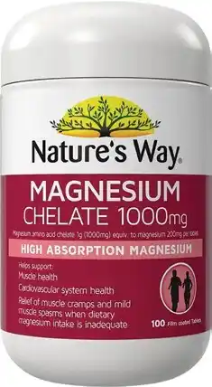 Amcal Pharmacies Nature’s Way Magnesium Chelate 1000mg 100 Tablets offer