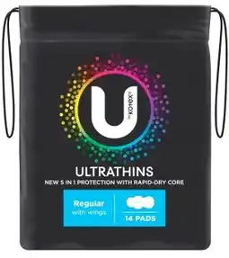 Discount Drug Stores U by Kotex Ultrathins Regular Pads With Wings offer