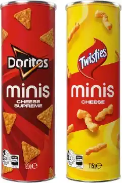 IGA Twisties Cheese 115g or Doritos Cheese Supreme 120g Minis Canister offer