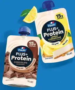 IGA NEW Pauls Plus+ Protein Yoghurt Pouch Lemon Cheesecake or Chocolate 150g offer