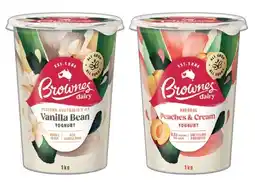 IGA Brownes Yoghurt Natural Peach & Cream or Vanilla Bean 1kg offer