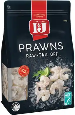 IGA I&J Raw Prawns Tail Off Selected Varieties offer