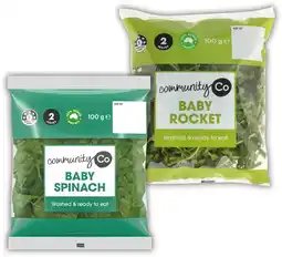IGA Community Co Baby Spinach or Baby Rocket 100g offer