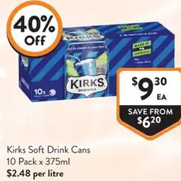 Foodworks Kirks Soft Drink Cans offer