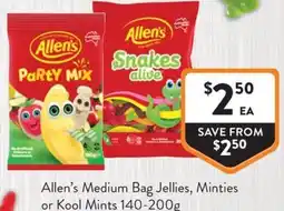 Foodworks Allen's Medium Bag Jellies, Minties or Kool Mints offer