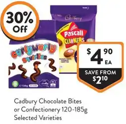 Foodworks Cadbury Chocolate Bites or Confectionery offer