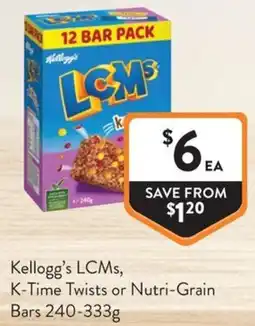 Foodworks Kellogg's LCMs, K-Time Twists or Nutri-Grain Bars offer