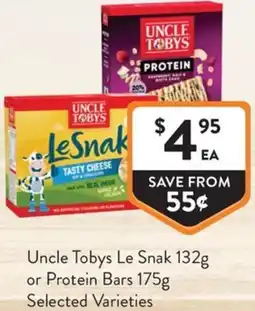 Foodworks Uncle Tobys Le Snak or Protein Bars offer