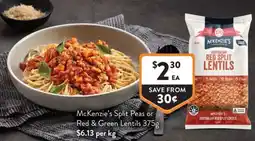 Foodworks McKenzie's Split Peas or Red & Green Lentils offer