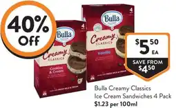 Foodworks Bulla Creamy Classics Ice Cream Sandwiches offer
