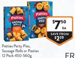 Foodworks Patties Party Pies, Sausage Rolls or Pasties offer