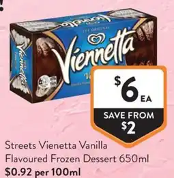 Foodworks Streets Vienetta Vanilla Flavoured Frozen Dessert offer