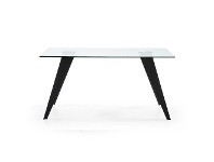LivingStyles Neville Tempered Glass & Steel Dining Table, 160cm, Clear / Black offer
