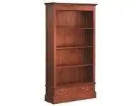 LivingStyles Tasmania Mahogany Timber Wide Bookcase with Drawers, Mahogany offer