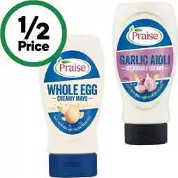 Woolworths Praise Whole Egg Mayonnaise or Aioli 470-500g offer