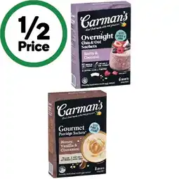 Woolworths Carman's Porridge Sachets 270-320g Pk 6-8 or Overnight Oats 210-240g Pk 6 offer