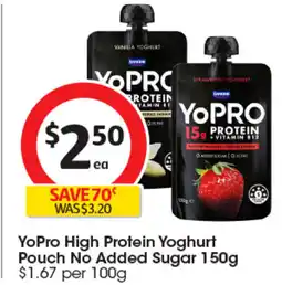 Coles YoPro High Protein Yoghurt Pouch No Added Sugar offer