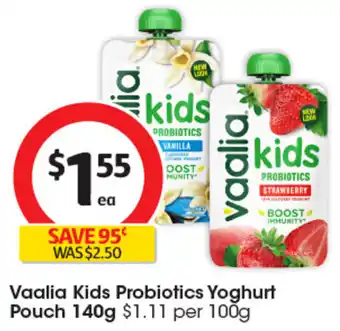 Coles Vaalia Kids Probiotics Yoghurt Pouch offer