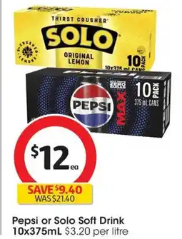 Coles Pepsi or Solo Soft Drink offer