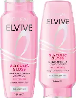 Coles L'Oréal Elvive Glycolic Gloss Shampoo or Conditioner 340mL offer