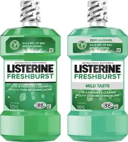 Coles Listerine Freshburst or Freshburst Zero Mouthwash 500mL offer