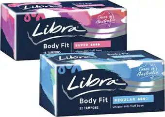Coles Libra Body Fit Tampons Regular or Super 16 Pack offer