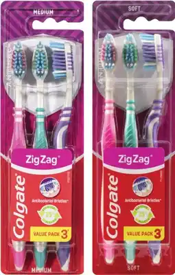 Coles Colgate Zig Zag Toothbrush Soft or Medium 3 Pack offer