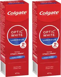 Coles Colgate Optic White Luminous Teeth Whitening 2% Hydrogen Peroxide Toothpaste offer
