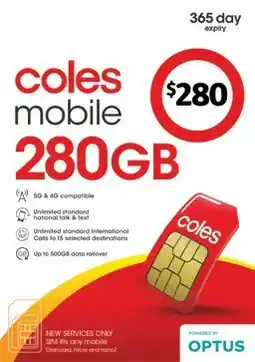 Coles Coles Mobile $280 SIM offer