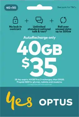 Coles Optus $35 AutoRecharge Only Prepaid SIM Starter Kit offer