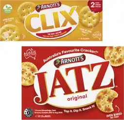 Coles Arnott's Jatz or Clix Crackers 225g-250g offer