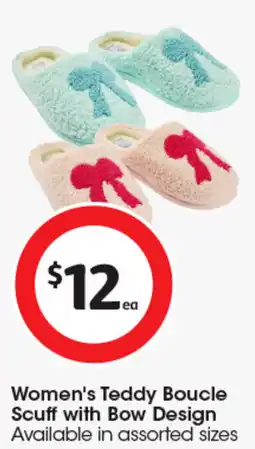 Coles Women's Teddy Boucle Scuff with Bow Design offer
