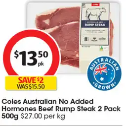 Coles Coles Australian No Added Hormones Beef Rump Steak 2 Pack offer