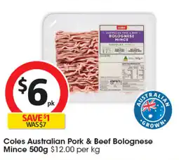 Coles Coles Australian Pork & Beef Bolognese Mince offer