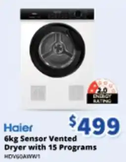 Bi-Rite 6 kg Sensor Vented Dryer with 15 Programs offer