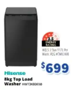 Bi-Rite Hisense 8kg Top Load Washer HWT3K30658 offer