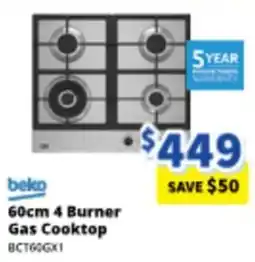 Bi-Rite 60cm 4 Burner Gas Cooktop BCT60GX1 offer