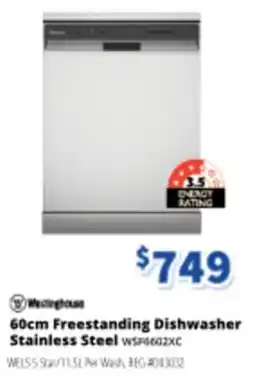 Bi-Rite 60cm Freestanding Dishwasher Stainless Steel WSF6602XC offer