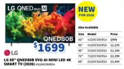 Bi-Rite LG 65" QNED80B EVO AI MINI LED 4K SMART TV (2026) 65QNEDBOBSA offer