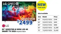 Bi-Rite LG 85" QNED70B AI MINI LED 4K SMART TV 2026 35QNED70BSA offer