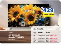 Bi-Rite 43" QLED 4K Google TV (2025) U410M10 offer