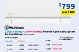 Bi-Rite 2.7kW Cooling/3.5kW Heating Reverse Cycle Split System Air Conditioner WS027HWA offer