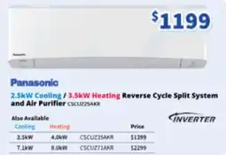 Bi-Rite 2.5kW Cooling/3.5kW Heating Reverse Cycle Split System and Air Purifier CSCUZZSAKR offer
