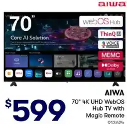 BIG W AIWA 70" 4K UHD WebOS Hub TV with Magic Remote offer