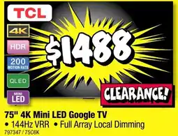 JB Hi-Fi 75" 4K Mini LED Google TV offer