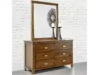 LivingStyles Memphis Solid Red Oak Timber 6 Drawer Dressing Table with Mirror - Rouph Saw Finish offer