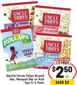 IGA Nestlé Uncle Tobys Muesli Bar, Nesquik Bar or Roll Ups offer