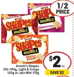 IGA Arnott's Shapes, Light & Crispy or Jatz Mini offer